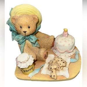Cherished Teddies 1991 ANNA "Hooray For You" Teddy Girl with Honey Jar and Cake